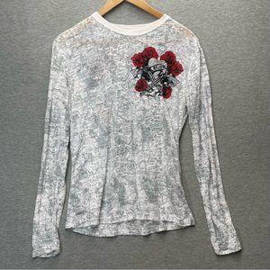 Rock & Roll Cowgirl Womens Rhinestone Roses Long Sleeve Top Size Xl